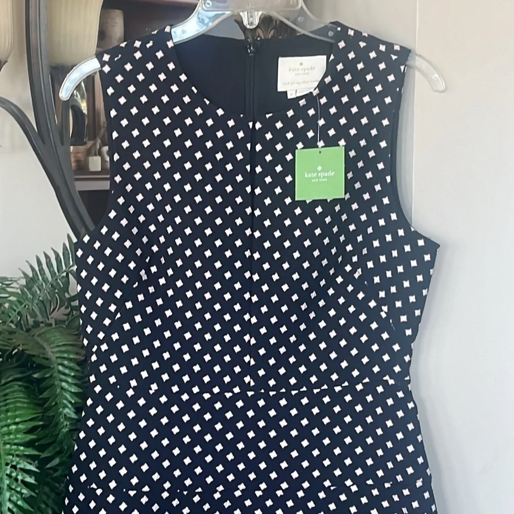 Brand New Kate Spade Diamond Jacquard A-line Dress Black Lined Sleeveless